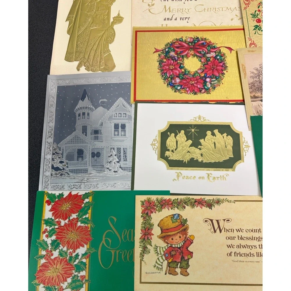 Vintage Metallic Christmas Cards Fronts ONLY for Scrapbooking Crafts Lot of 50+